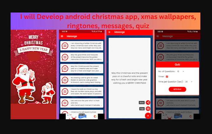 Gig Preview - Develop android christmas app, xmas wallpapers, ringtones messages, quiz