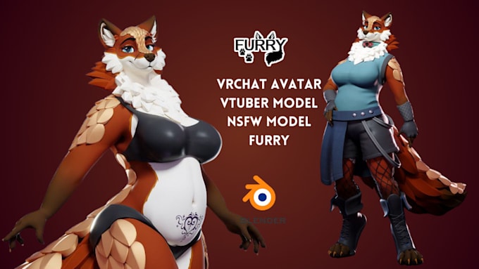 Gig Preview - Create custom vrchat avatar, furry avatar, fursona avatar, 3d vtuber nsfw model