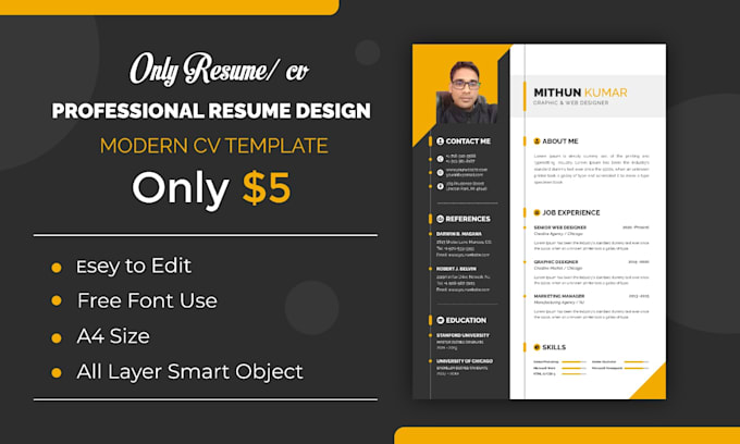 Gig Preview - Do resume or modern CV design template maker