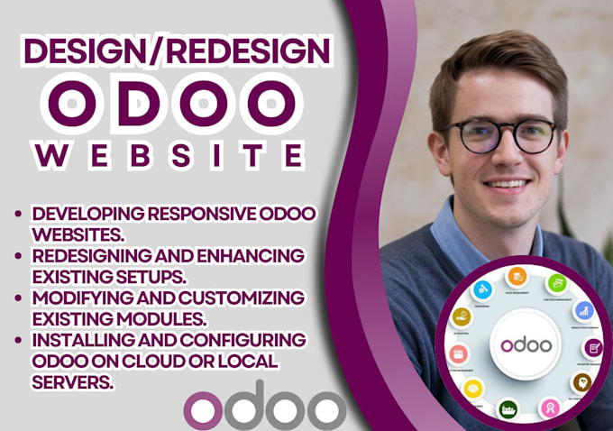 Gig Preview - Design redesign odoo website, odoo modules customization, odoo addons, odoo vps