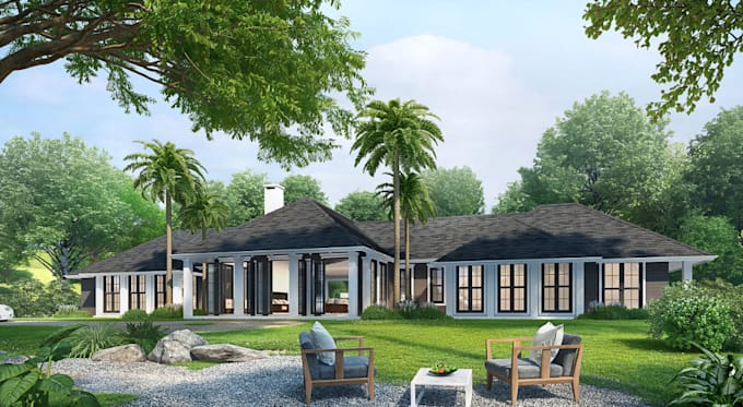 Gig Preview - Buildup 3d bungalow exterior, garden, landscape rendering, apartment walkthrough