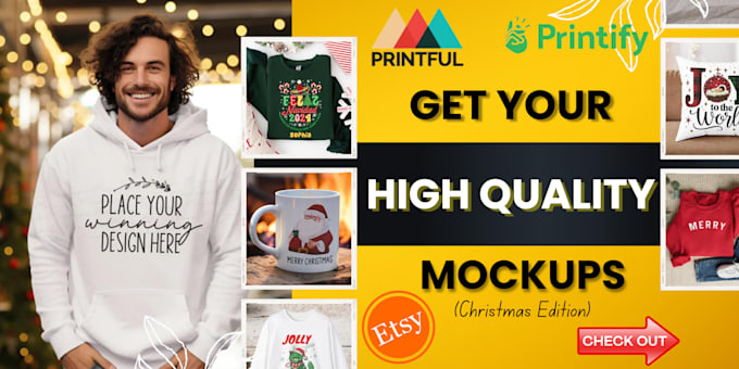 Gig Preview - Design high quality christmas mockups for your print on demand store