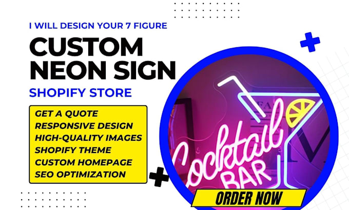 Gig Preview - Design neon sign custom uv printed acrylic signage outdoor bar shopify website