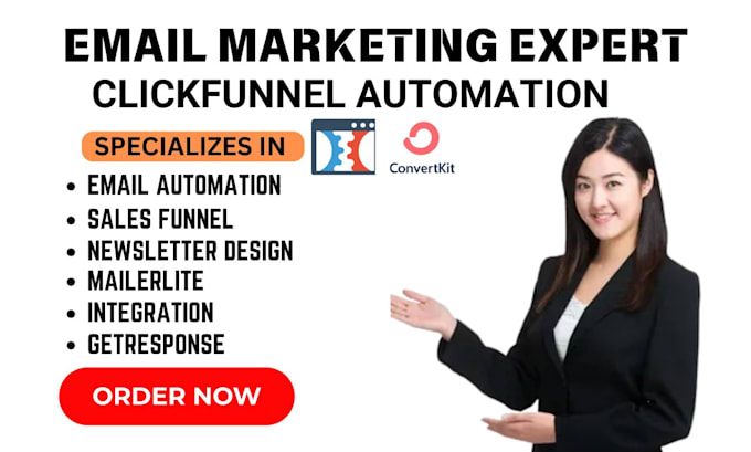 Gig Preview - Set up clickfunnel email marketing automation flows campaign mailerlite beehive