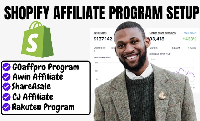 Gig Preview - Set up shopify store affiliate marketing program, shareasale, goaffpro, awin, cj