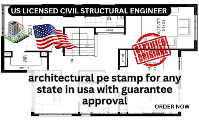 Gig Preview - Do architectural pe stamp for any state in usa with guarantee approval