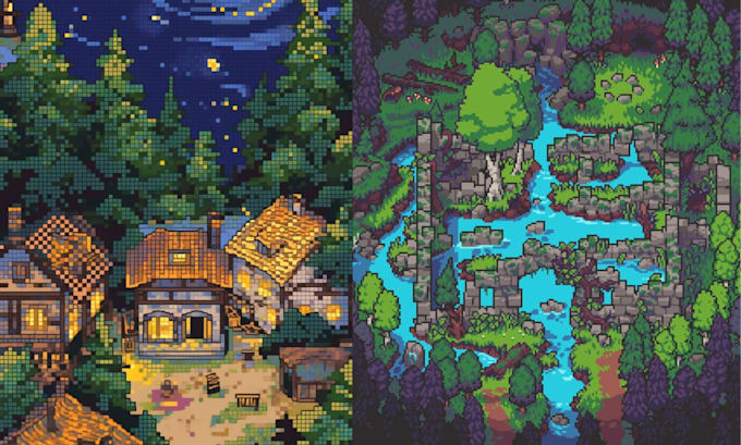 Gig Preview - Do pixel art background landscape environment or animations for your game art