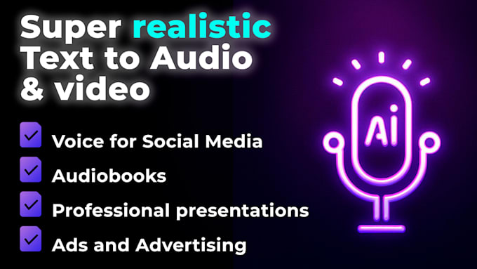 Gig Preview - Create realistic ai text to audio for social media, ads, audiobooks