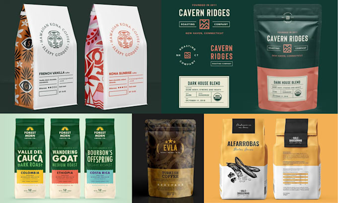 Gig Preview - Design premium coffee labels, pouch, bags, and tea packaging