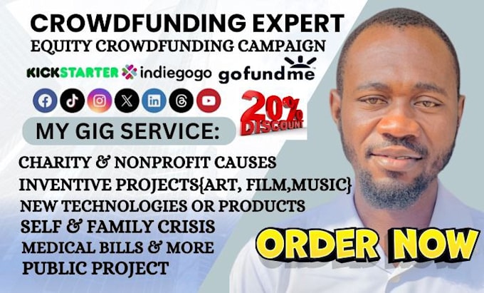 Gig Preview - Do crowdfunding campaign creation and promotion gofundme kickstarter indiegogo