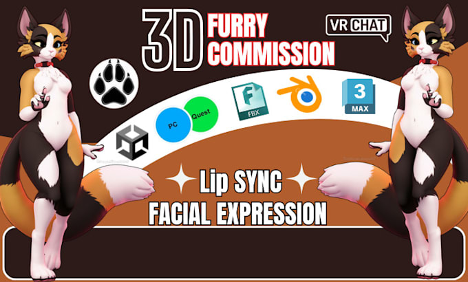 Gig Preview - Custom 3d model for vrchat furry avatar VR character fursit fursona protogen vrm