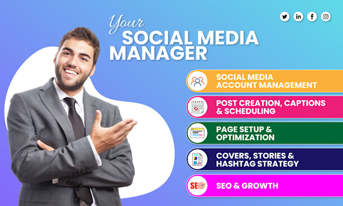 Gig Preview - Be your social media manager and social media marketing content creator