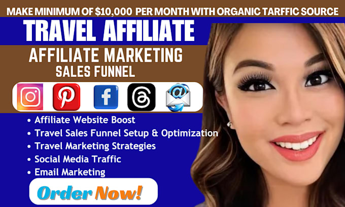 Gig Preview - Boost travel affiliate website travel affiliate marketing travel sales funnel