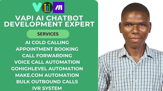 Gig Preview - Setup vapi ai chatbot vapi voice calling agent make com vapi webhook automation