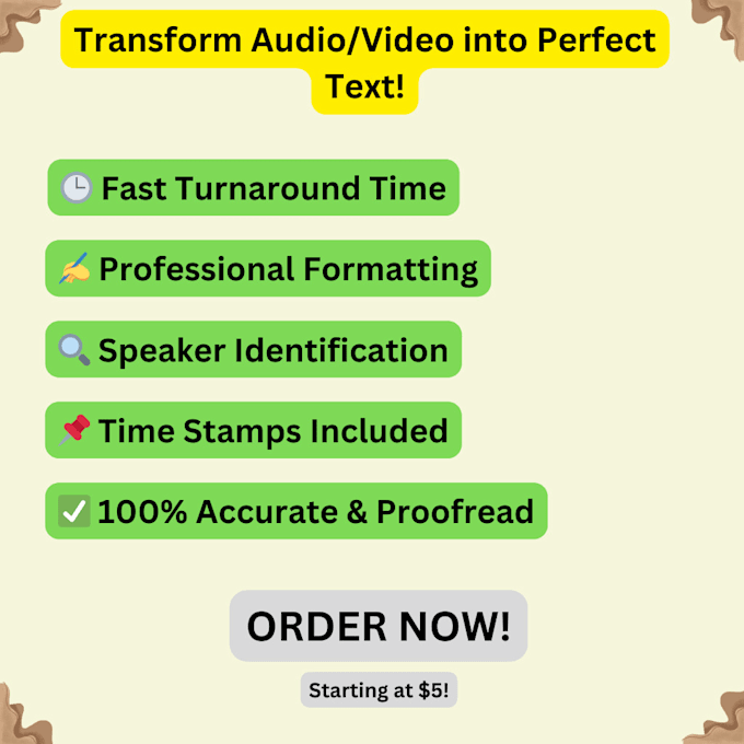 Gig Preview - Provide professional transcription services for audio and video