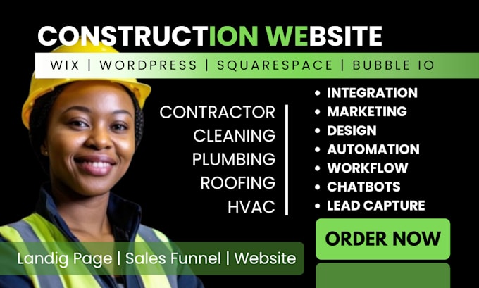 Gig Preview - Construction website, contractor, cleaning services, plumbing, roofing, hvac web