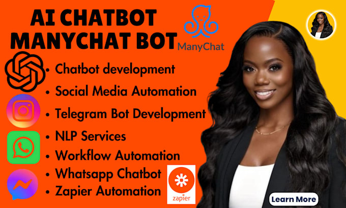 Gig Preview - Build ai chatbots nlp cervices manychat chatbot workflow automation for business