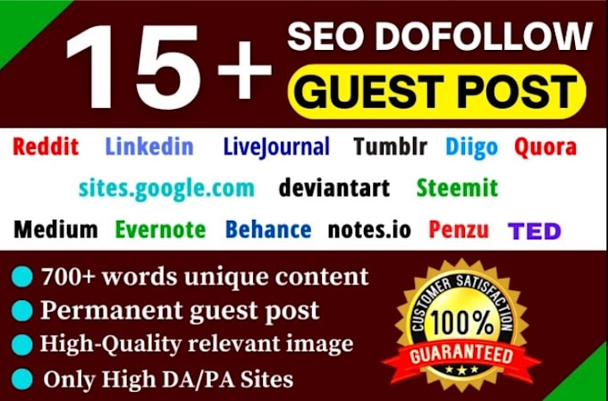 Bestseller - publish 15 guest posts on da 80 to 95 with dofollow links