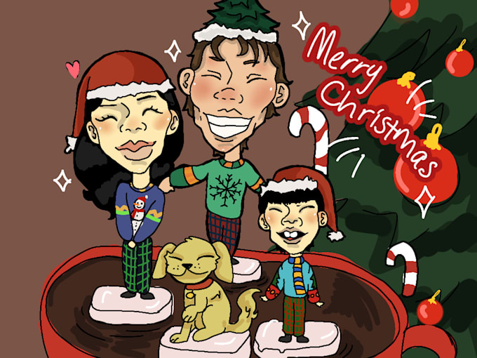 Gig Preview - Draw your group christmas, holiday funny cartoon caricature