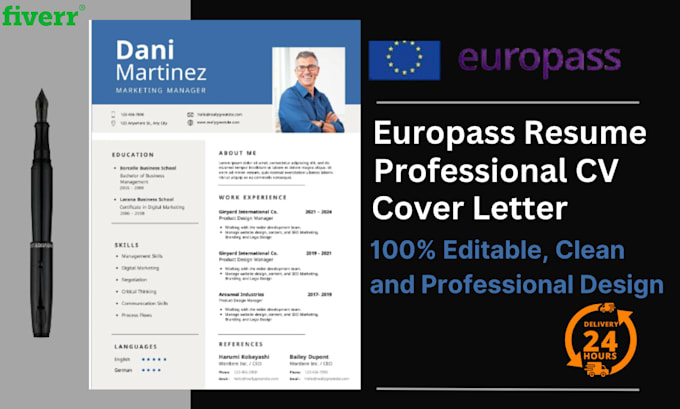 Gig Preview - Create europass CV and american resume professional designs