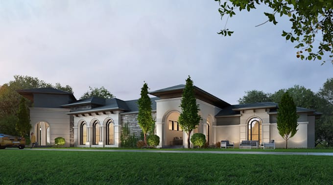 Gig Preview - Buildup 3d luxury house exterior, environment rendering,3d landscape walkthrough