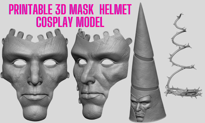 Gig Preview - Create printable stl files 3d mask helmet cosplay model for resin fdm printing