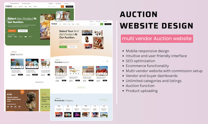 Gig Preview - Auction website design auction marketplace bidding multi vendor auction website