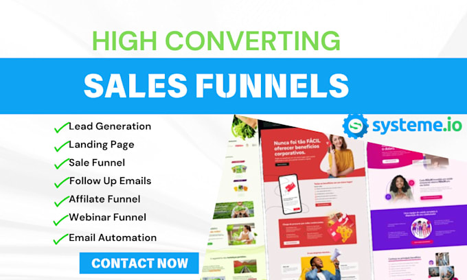 Gig Preview - Design systeme io sales funnel automation, clickfunnels landing page, systeme io