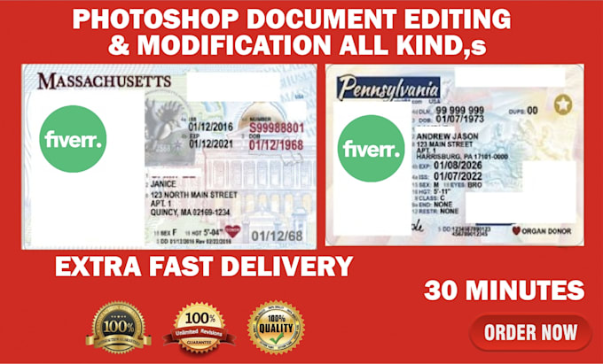 Bestseller - do provide photoshop service front and back id,dl and social, doc