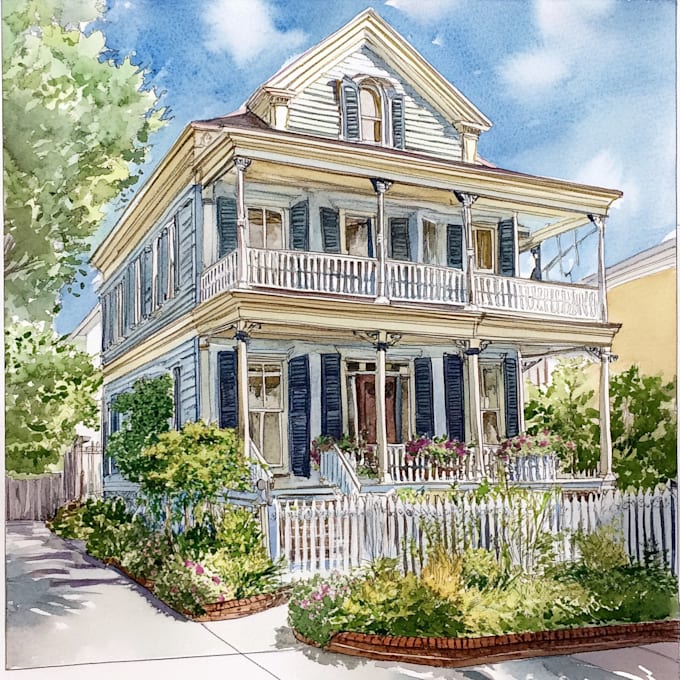 Gig Preview - Create digital watercolor house portraits building