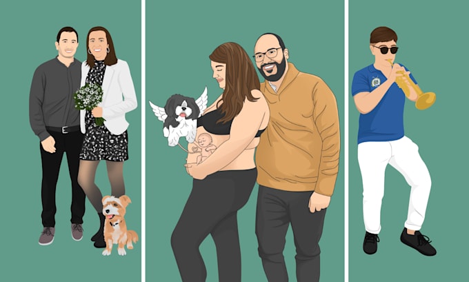 Gig Preview - Create a minimalist family vector portrait for you