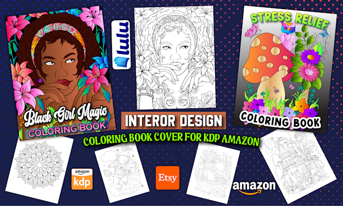 Gig Preview - Adult coloring book and coloring page for kids activity kdp