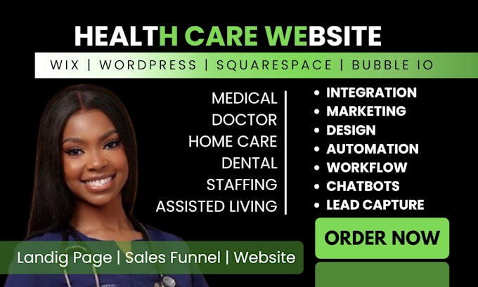 Gig Preview - Healthcare wix, wordpress, medical, doctor, home care, dental, staffing website