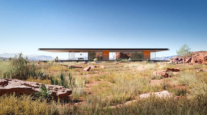 Gig Preview - Buildup desert house, farm house rendering, glass cgi, 3d landscape walkthrough