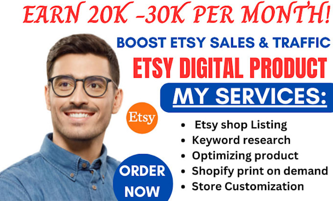 Gig Preview - Etsy digital product shopify print on demand, do etsy seo for sales boost