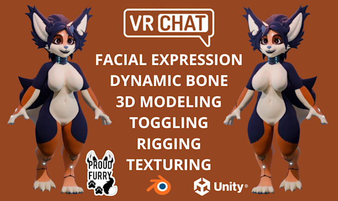 Gig Preview - Create vrchat avatar, 3d furry model, vtuber avatar, vseeface, fursona, animaze