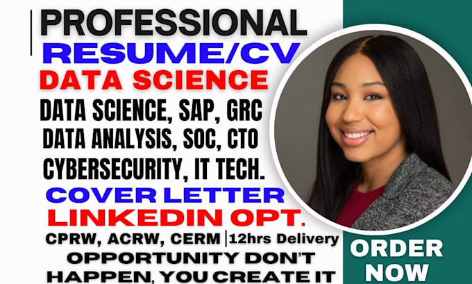 Gig Preview - Write a cybersecurity resume, data analyst, data science, IT tech, grc, sap, CV