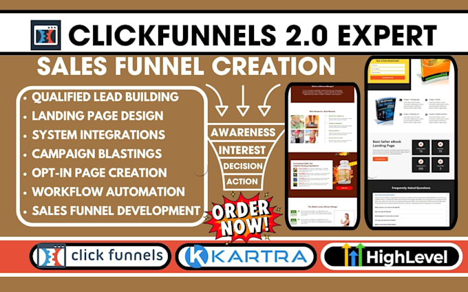 Gig Preview - Build clickfunnels 2 0, systeme io kartra landing lead pages sales funnel