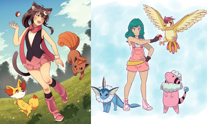 Gig Preview - Design you as pokémon trainer, pokémon art logo, pokémon manga art illustration