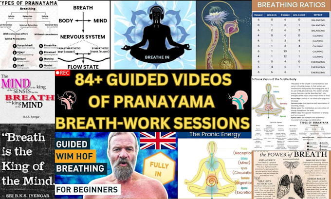 Gig Preview - Give 84 guided breathwork videos pranayama breathing videos wim hoff breathwork