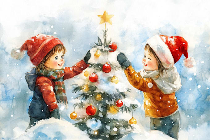 Gig Preview - Make a watercolor children and christmas illustration