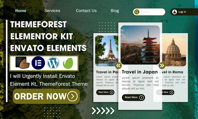 Gig Preview - Install envato element kit, customize themeforest, wordpress, theme installation