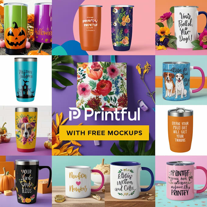 Bestseller - create designs for mugs, tote bags tumblers and bottles printify printiful