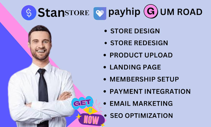 Gig Preview - Build payhip stan store gumroad website design digital product hyperlink planner