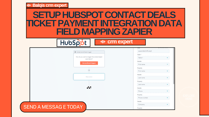 Gig Preview - Setup hubspot contact deals ticket payment integration data field mapping zapier