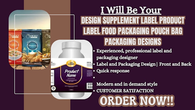 Gig Preview - Design supplement label product label food packaging pouch bag packaging designs