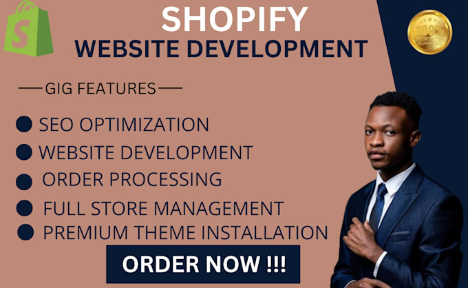 Gig Preview - Build shopify website development, shopify store design or shopify dropshipping