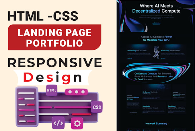 Gig Preview - Build HTML CSS landing page and custom portfolio website as a fronted developer