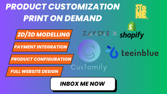 Bestseller - setup zakeke, teeinblue, customily, shopify product customization, 3d modeling