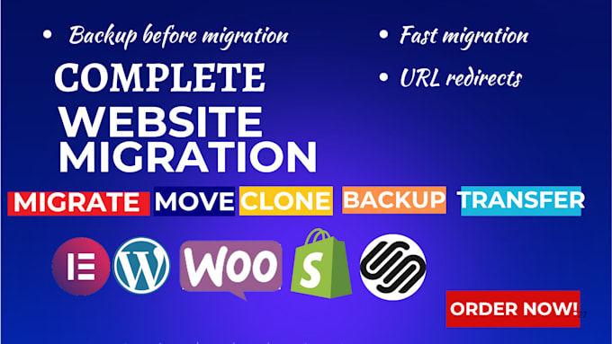 Gig Preview - Move, migrate wordpress to shopify, squarespace, woocommerce website